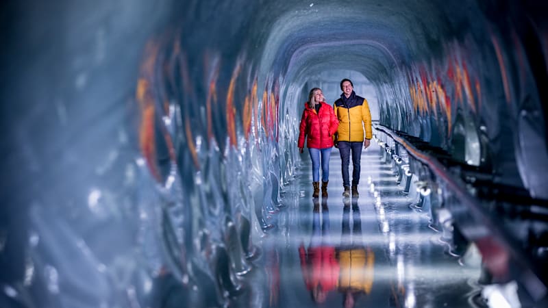 Tour of Ice Palace with ice sculptures