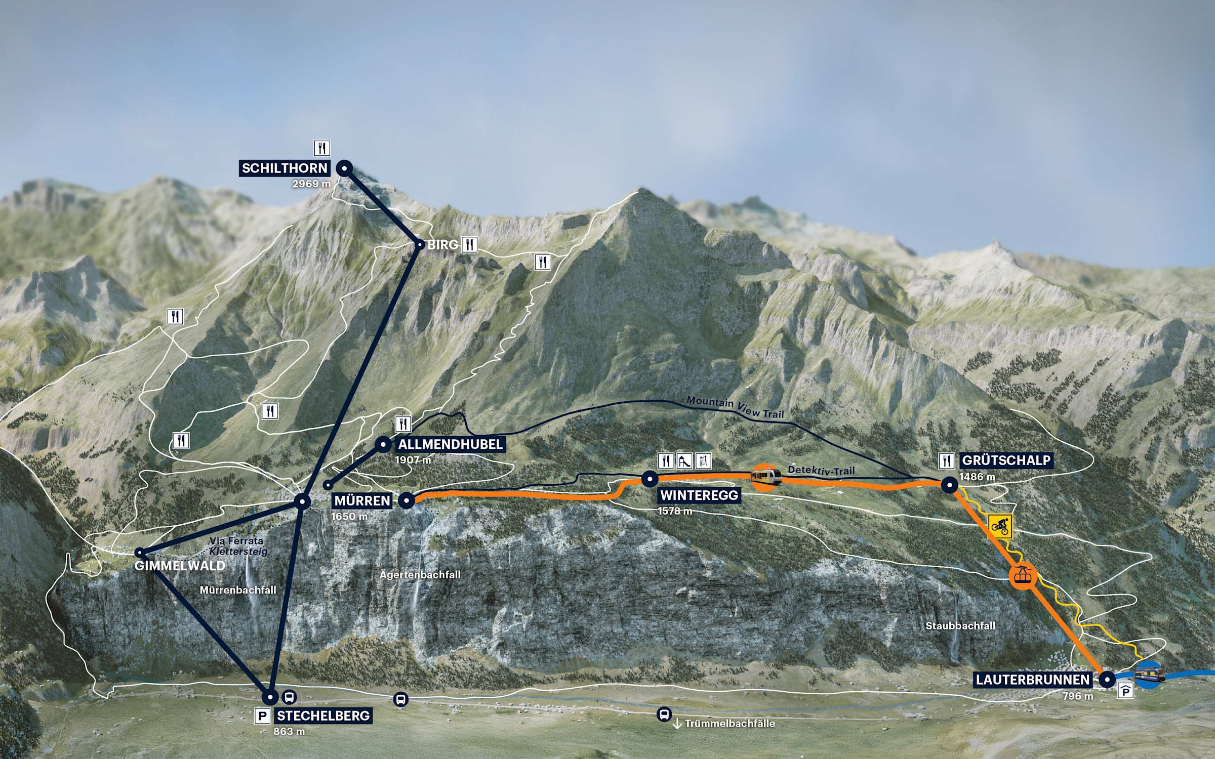 Route map Lauterbrunnen–Grütschalp–Winteregg–Mürren