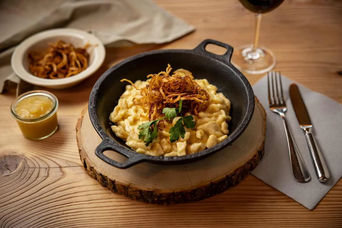 Homemade cheese spaetzle at Bergrestaurant Kleine Scheidegg