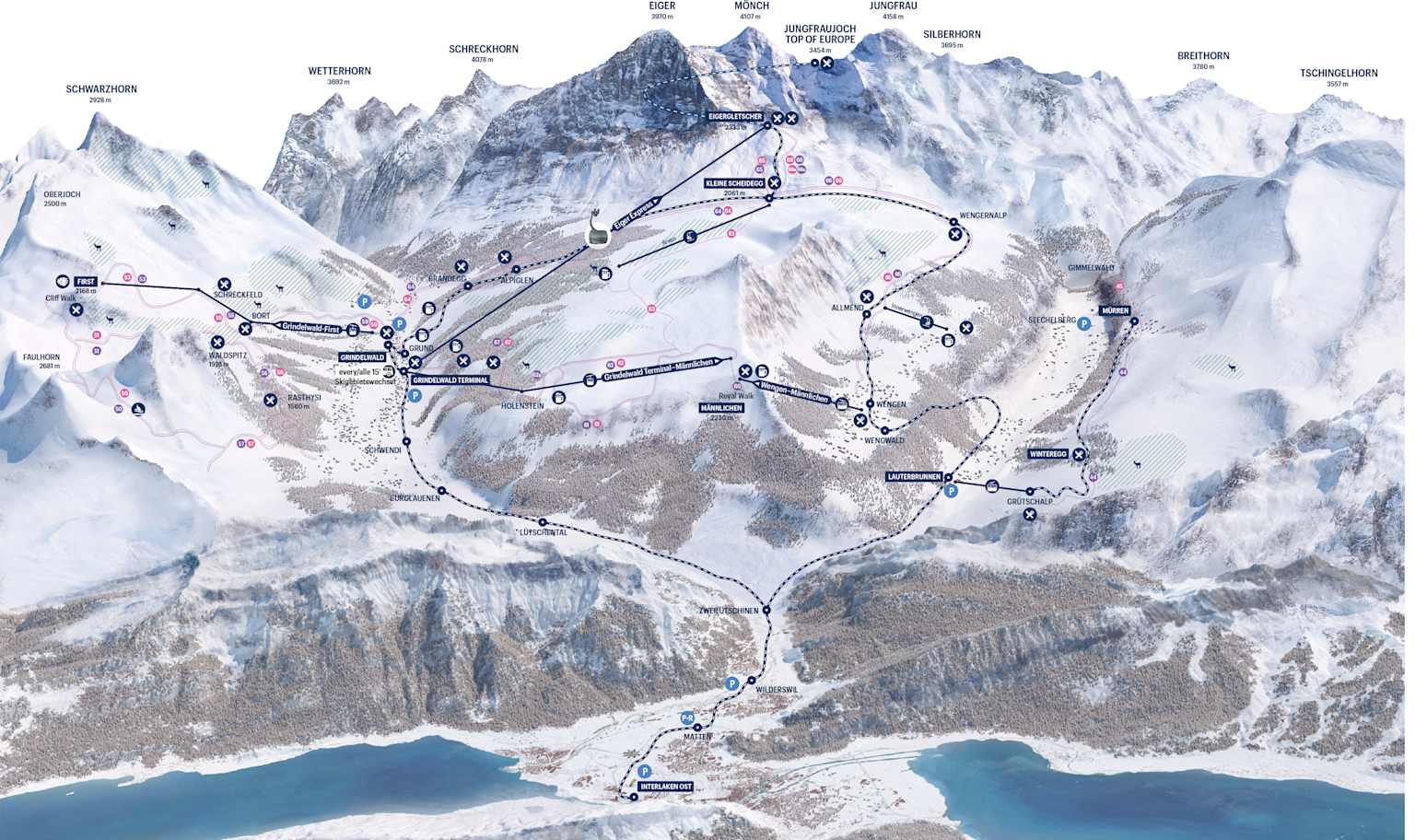 Area of validity map Unlimited Jungfrau Winter Pass
